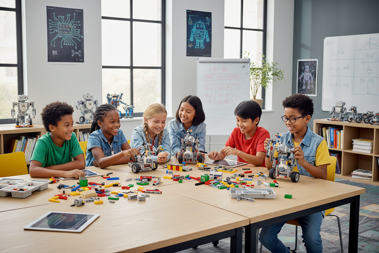 Niños construyendo robots con LEGO Education